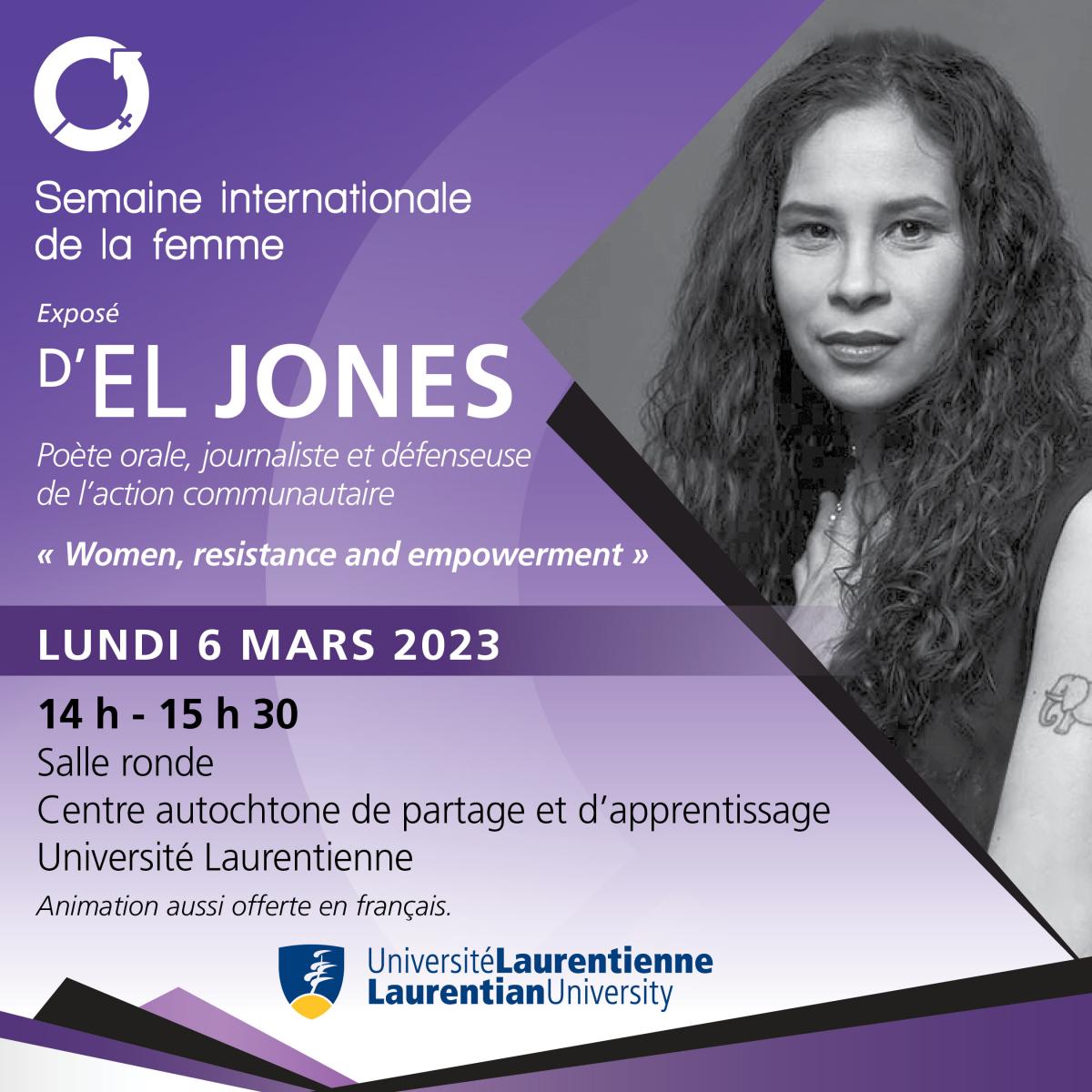 L'affiche pour la présentation d'El Jones.