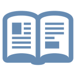 Blue-gray icon of an open book.
