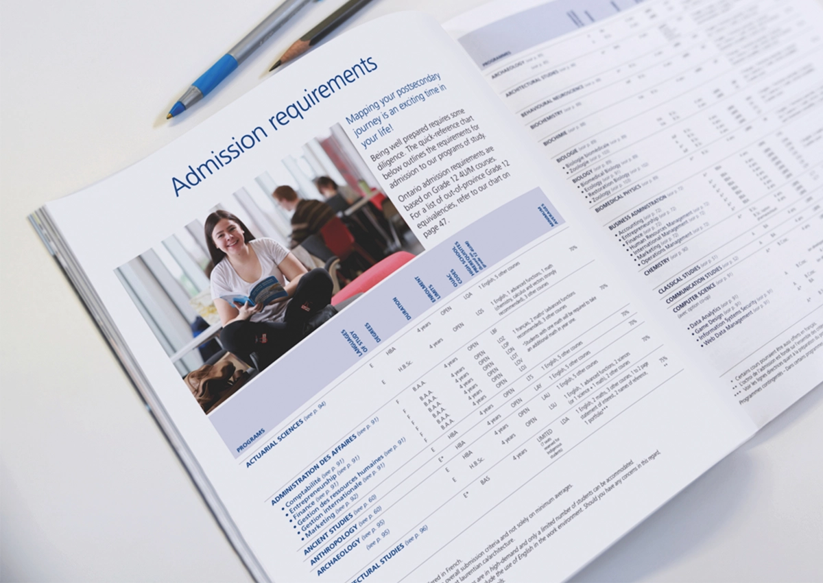 Laurentian University viewbook page about admission requirements.