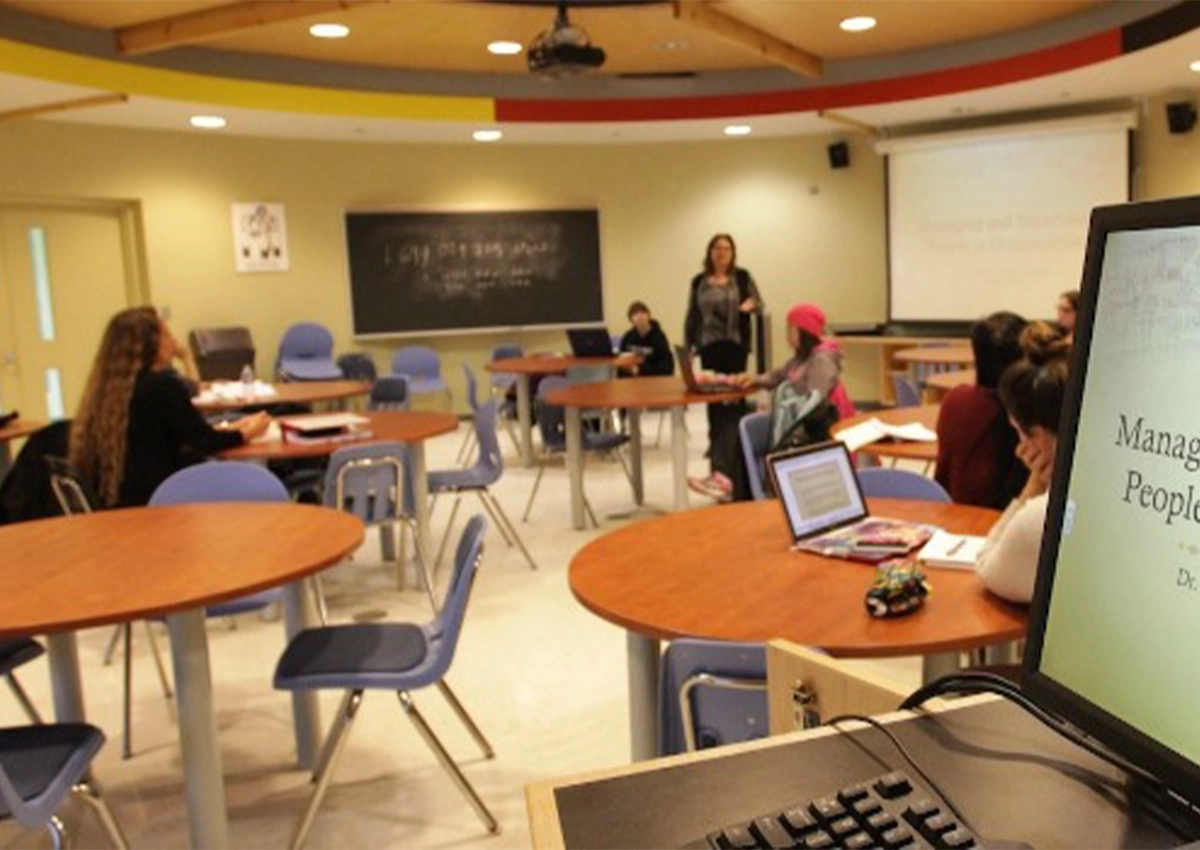 an overview of a classroom during a lecture