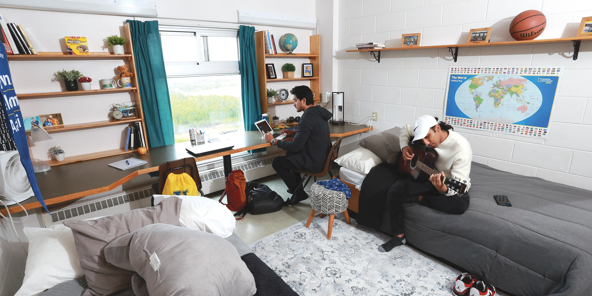 Two Laurentian University students in their shared residence dorm.