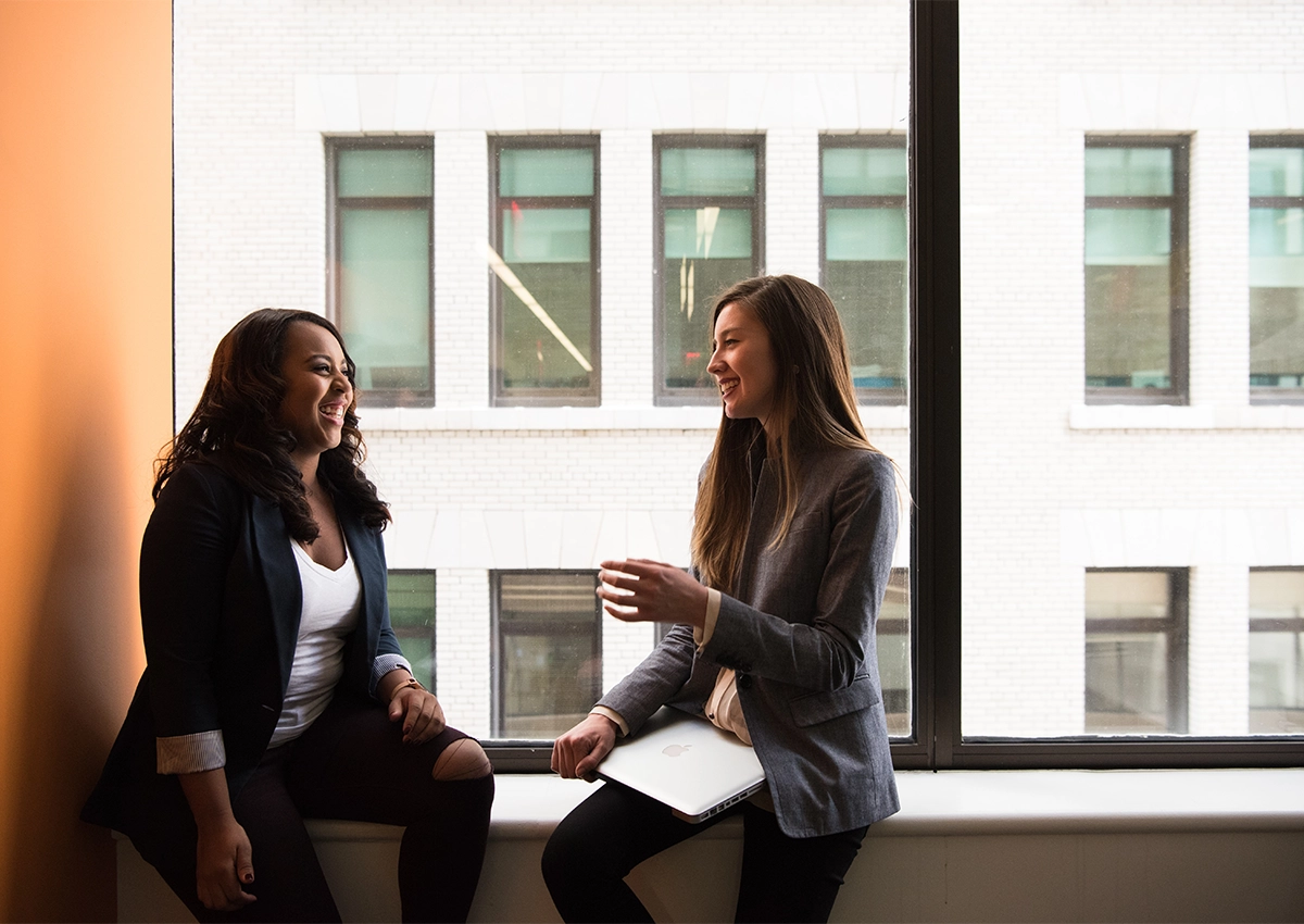 Two Laurentian University students talking.