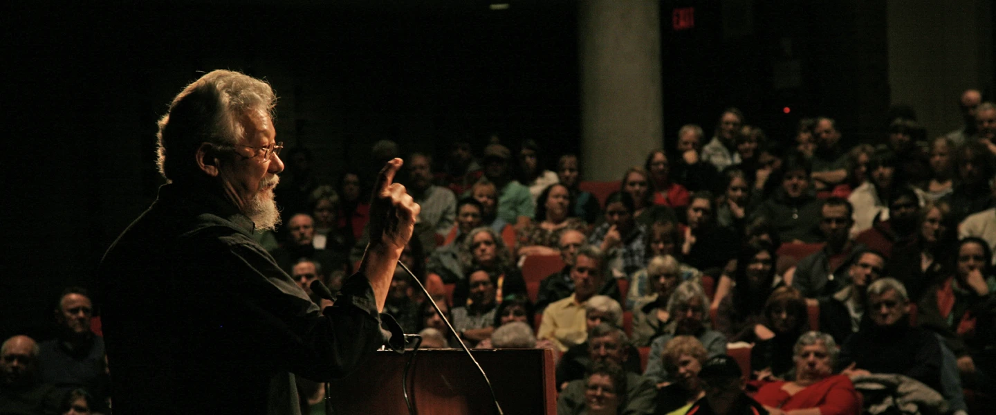 David Suzuki gives a lecture in the Fraser Auditorium on the Laurentian University campus.