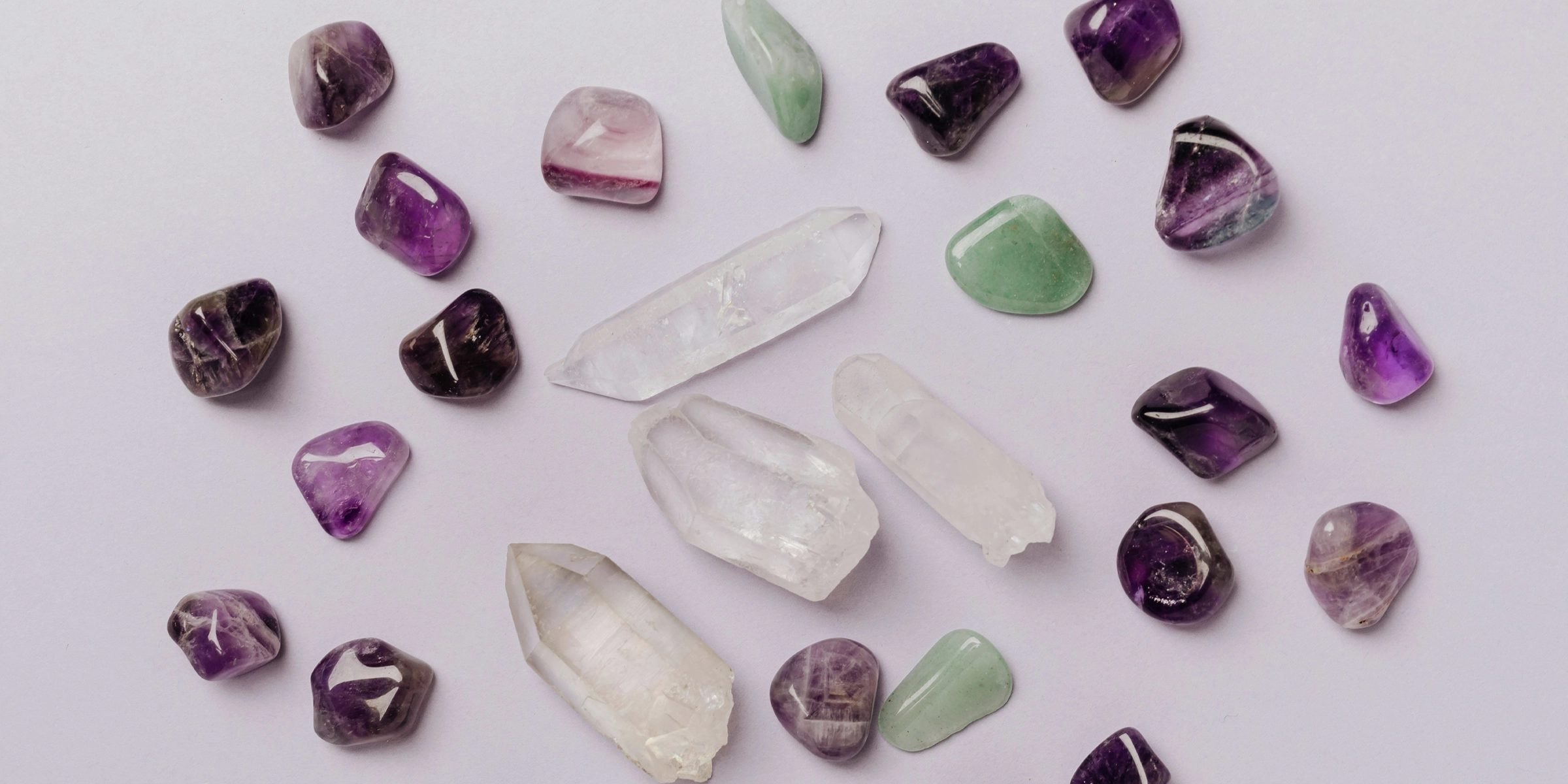 A small collection of crystals and gemstones.