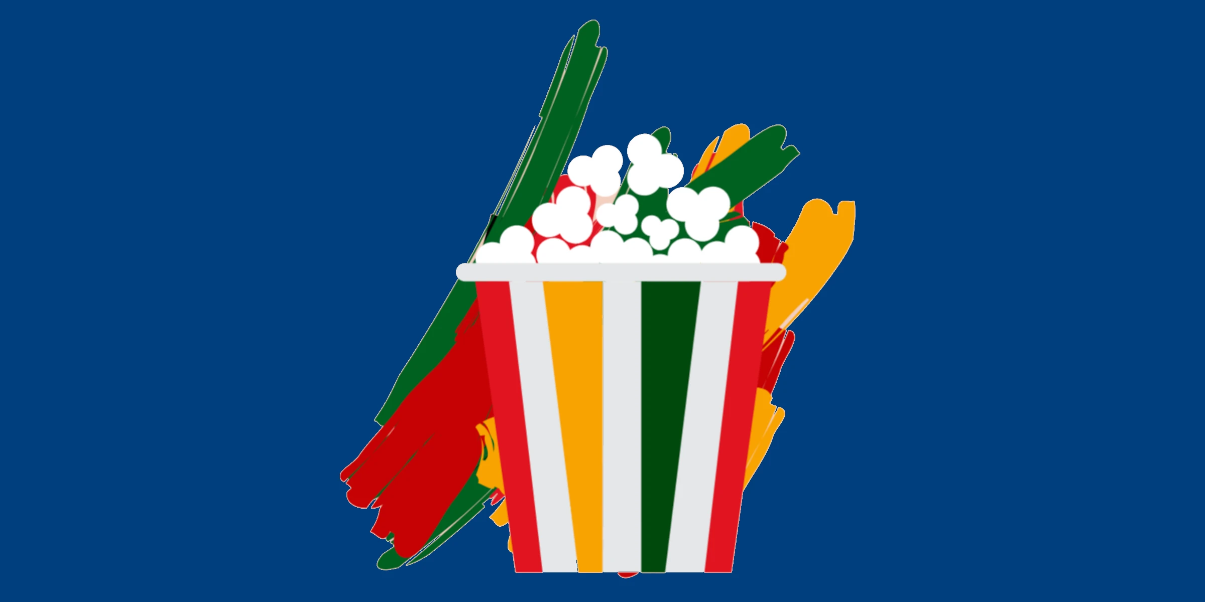 Popcorn graphic in green, yellow and red colours