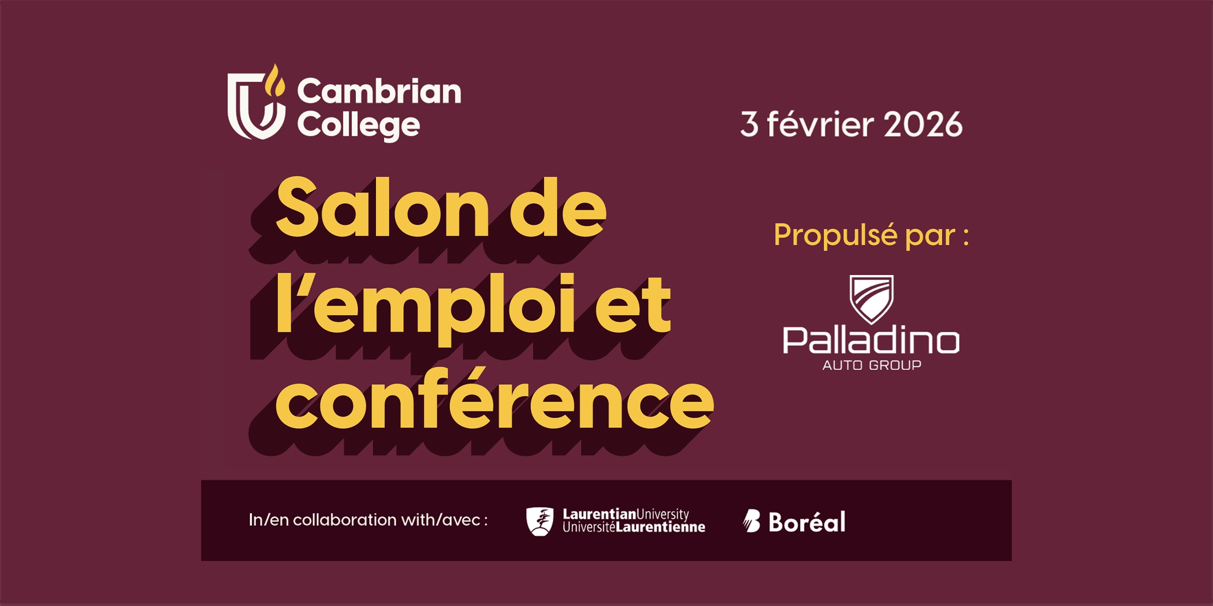 Graphisme promotionnel pour le salon de l'emploi du Cambrian College.