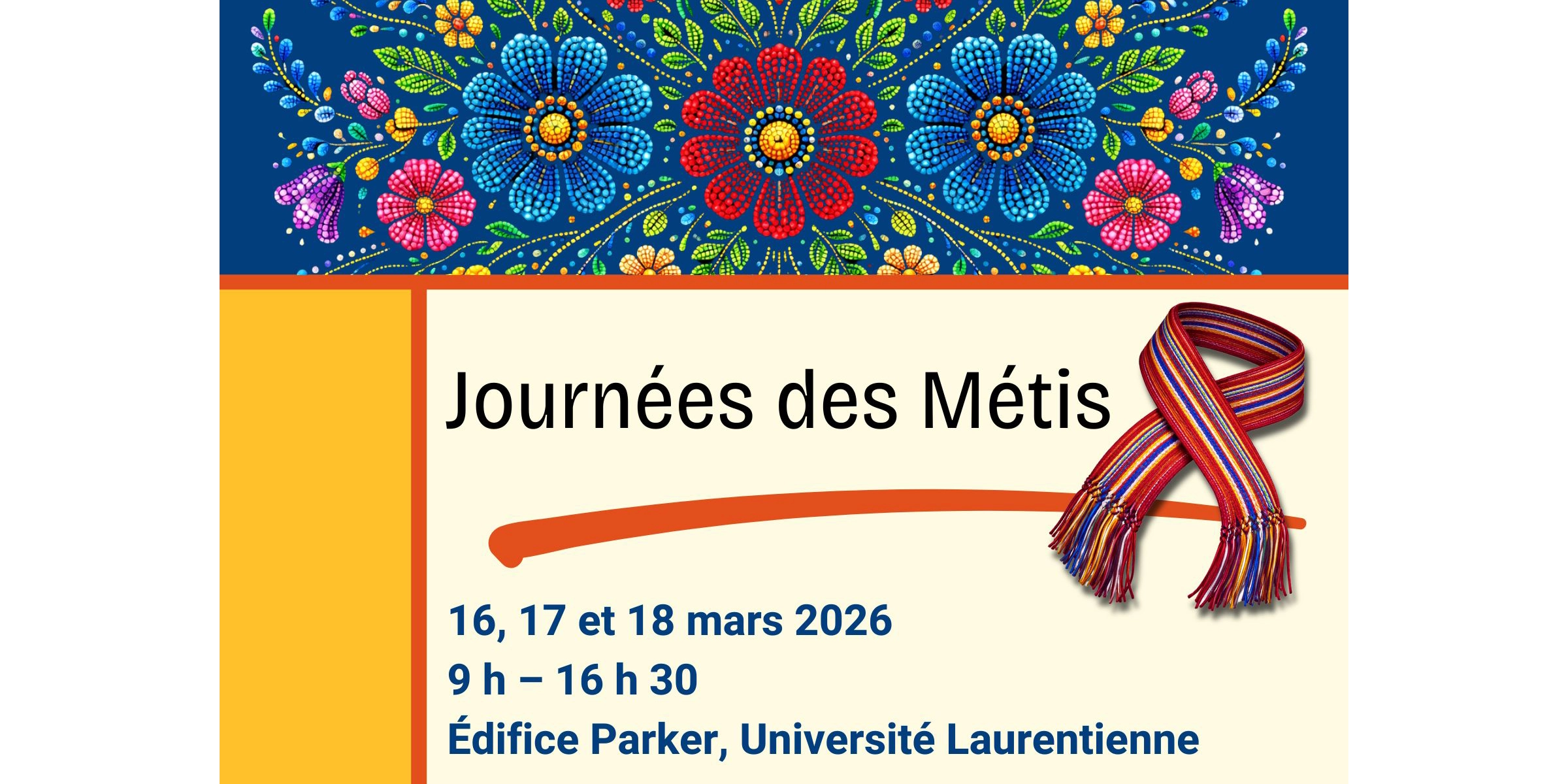 Graphisme promotionnel pour les Journées métisses : motif floral bleu sur fond jaune.