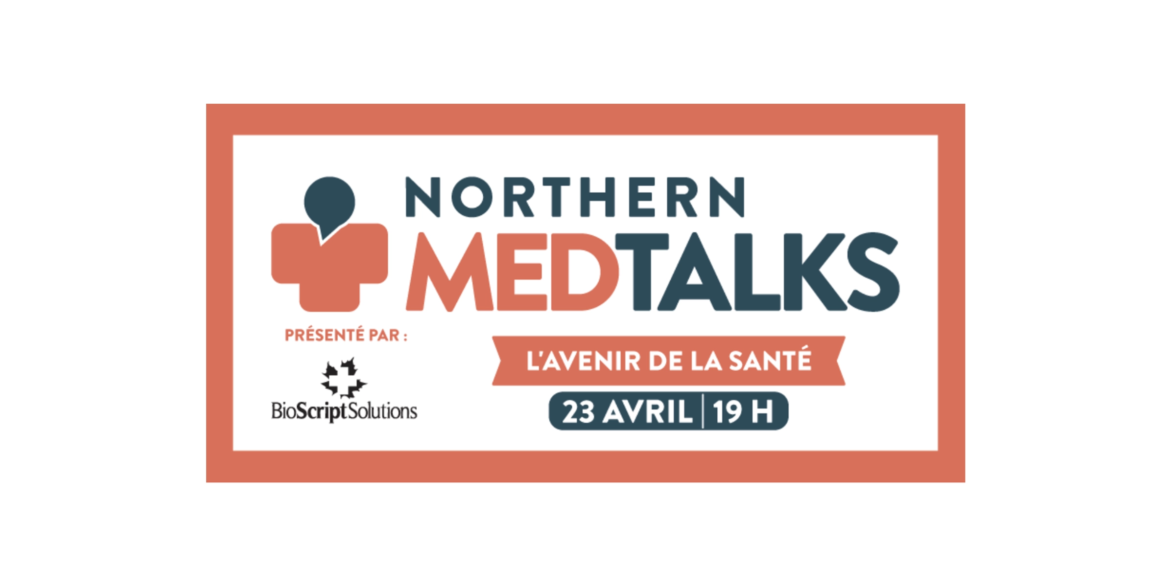 Logo de Northern MedTalks : une croix orange surmontée d'une bulle de discussion bleu marine.
