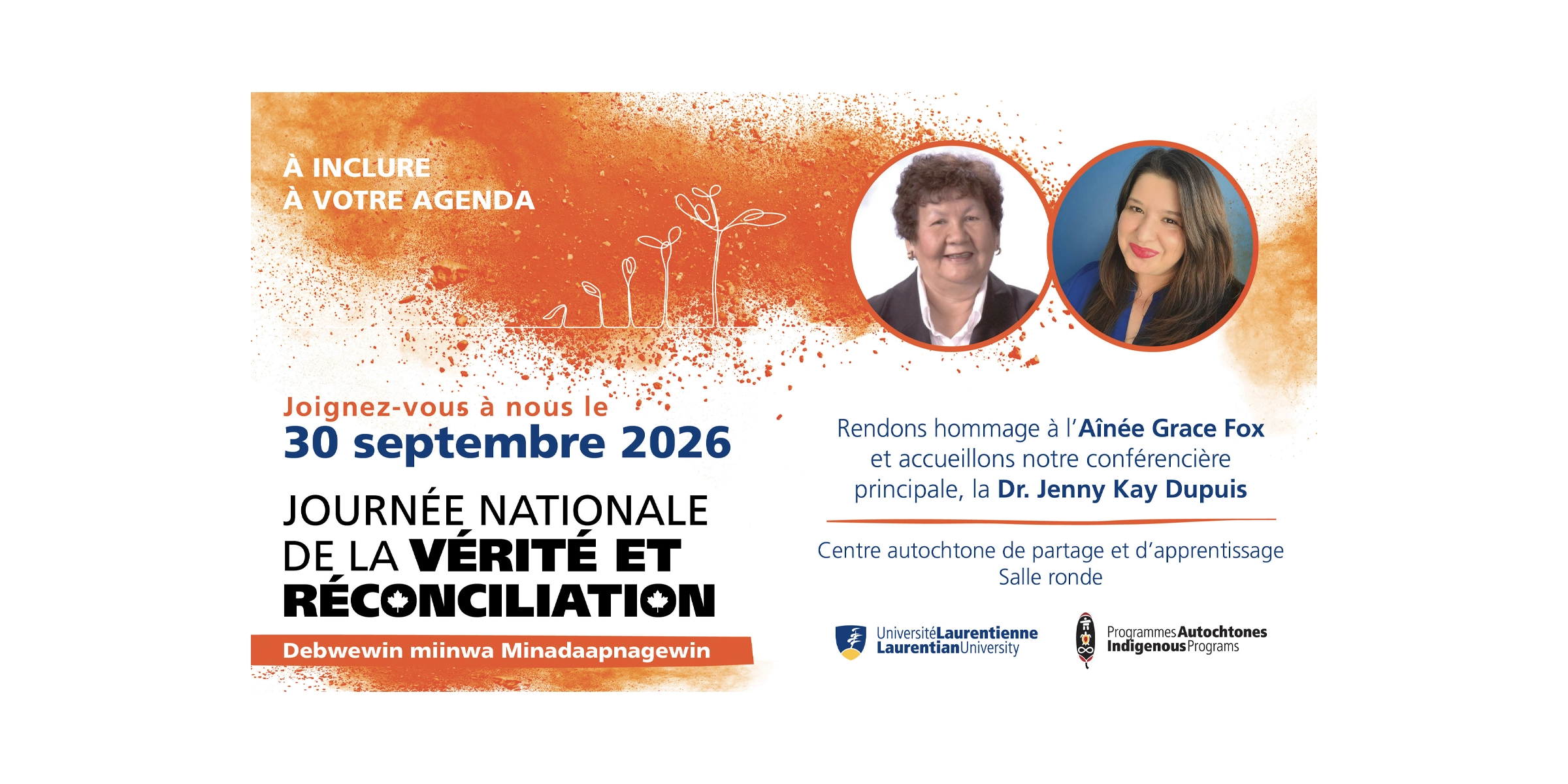 Visuel promotionnel pour l'événement organisé à l'occasion de la Journée nationale de la vérité et de la réconciliation à l'Université Laurentienne