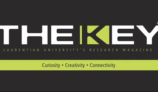 Logo pour The Key, le magazine de recherche de l'Université Laurentienne.