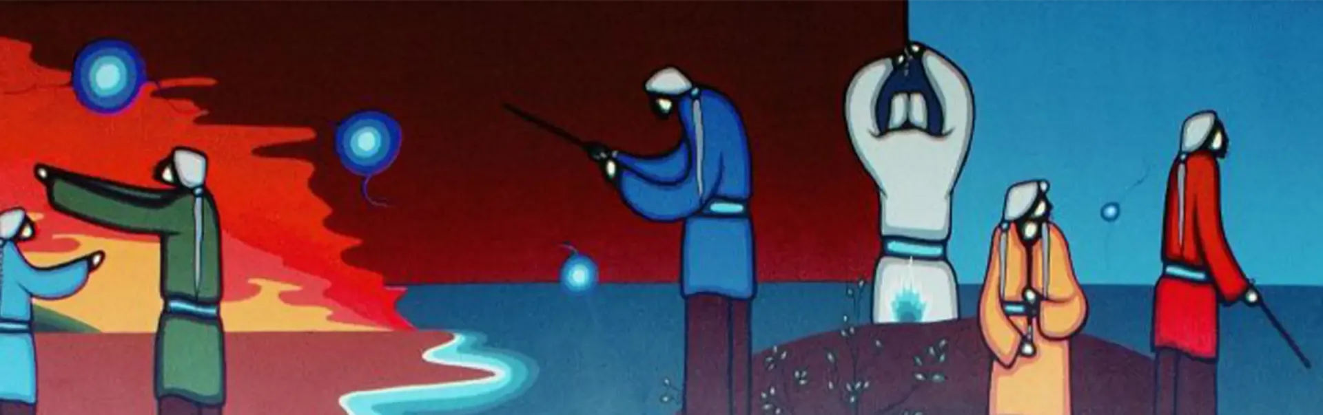 Peinture de Leland Bell représentant des Autochtones sur une plage.