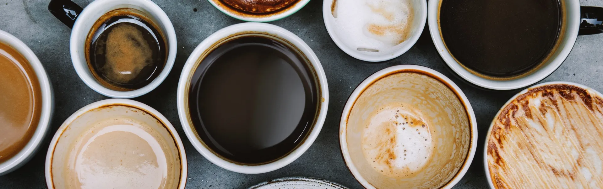 different types of coffees in cups