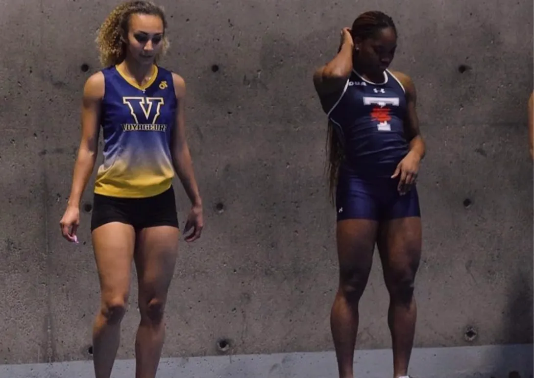 Naomi Palmer prepares for an indoor track race