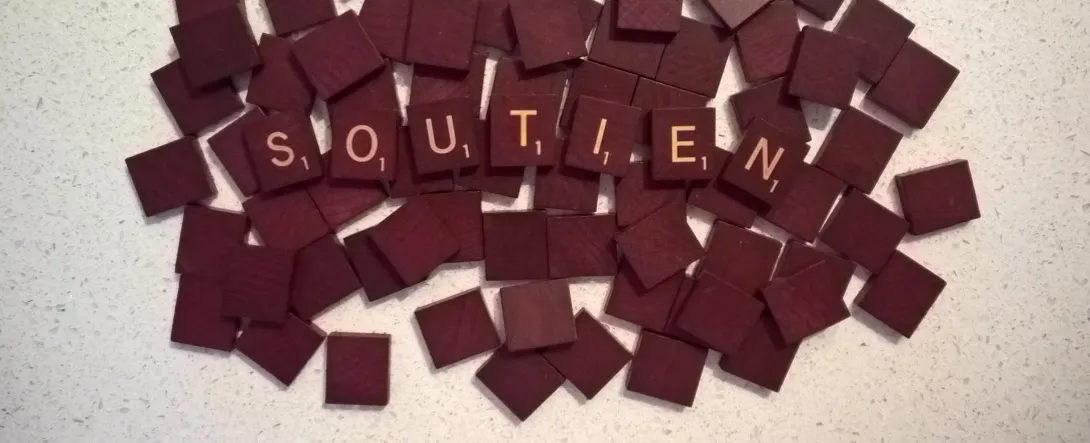 Le mot " Soutien " en toutes lettres sur des cubes en bois